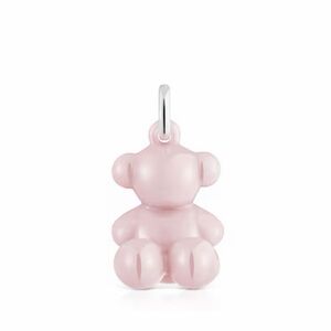 TOUS SILVER AND PINK CERAMIC BEAR PENDANT BOLD BEAR